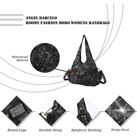 Stylish Gray Shoulder Bag with Gold Accents - Picture 5 of 9